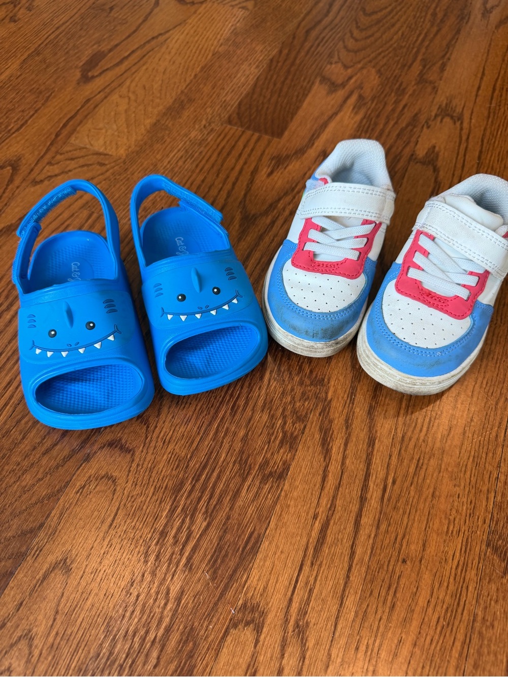 Cat & Jack White, Blue & Pink Toddler Sneakers with Blue Shark Sandals